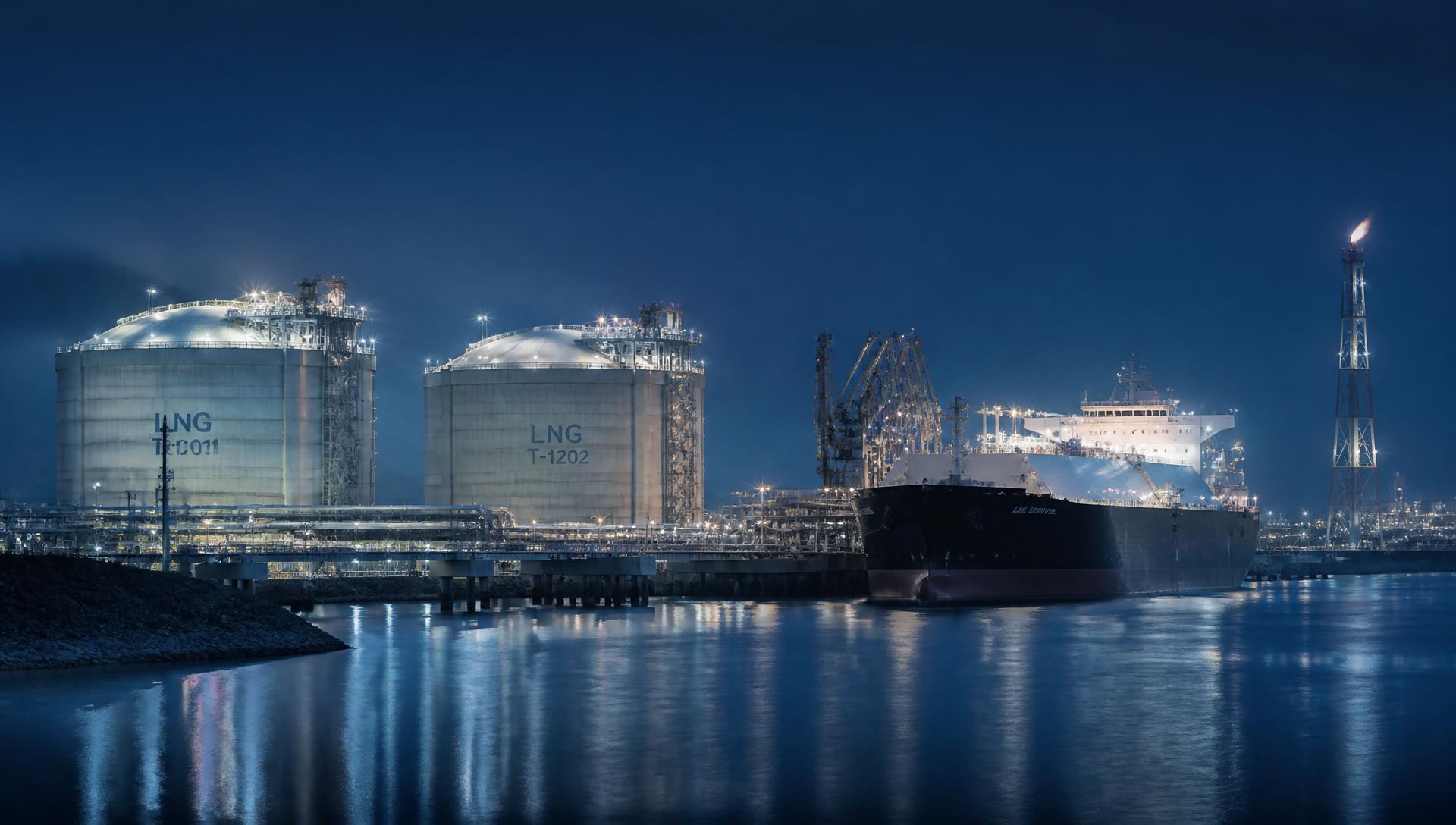 LNG liquefaction terminal at blue hour